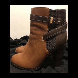 Aldo Womens Brown Leather Strap Zipper Chunky Heel Ankle Booties Size 10.5